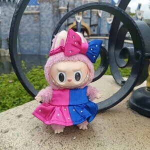 Custom Labubu Sleeping Beauty Aurora Make it Pink Make it Blue Dress and Bow